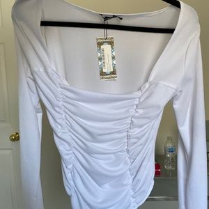 Boohoo Ruched White Bodysuit Corset